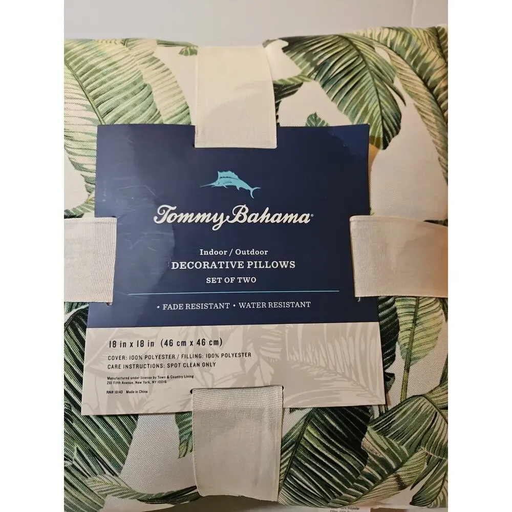 Tommy Bahama Set of 2 Indoor/Outdoor Fade Resistant Pillows 18x18 Palm Leaves - Picture 2 of 5